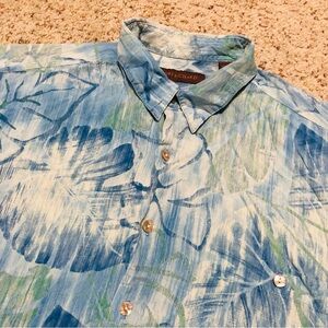 Tori Richard Aloha Hawaiian Shirt Men's XL Blue Tropical Leaf Viscose USA